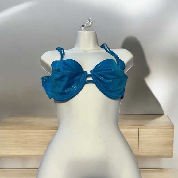 Cacique Teal Blue Underwire Lined Sequin Plunge Bra – Size 40D - Picture 5 of 5